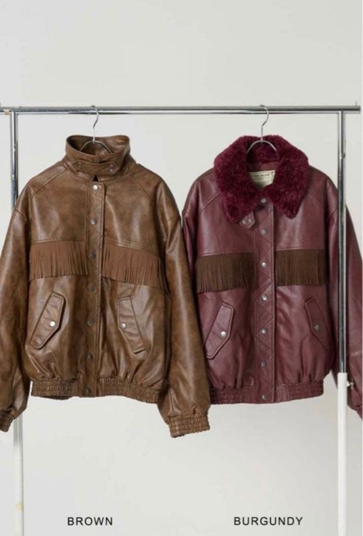 【完売商品】フェイクレザー ボンバージャケット ブラウン　TINA：JOJUN