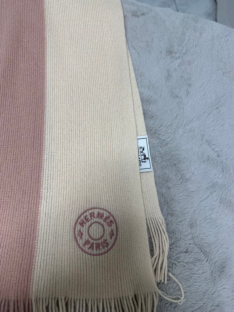 HERMES ベージュ/ピンク マフラー