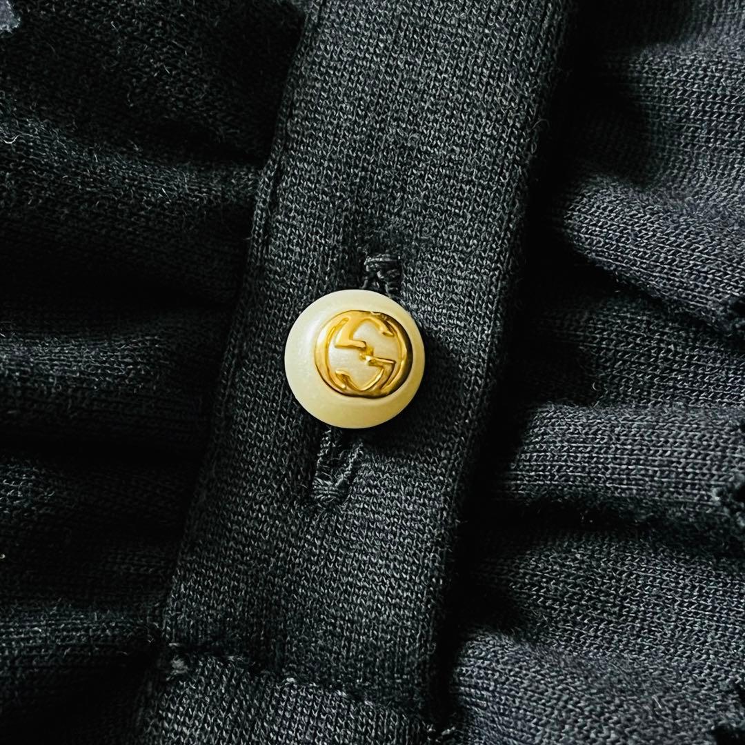 【美品✨】グッチ　ワンピース　パールボタン　ソーホー　フリル　リボン　近年　濃紺