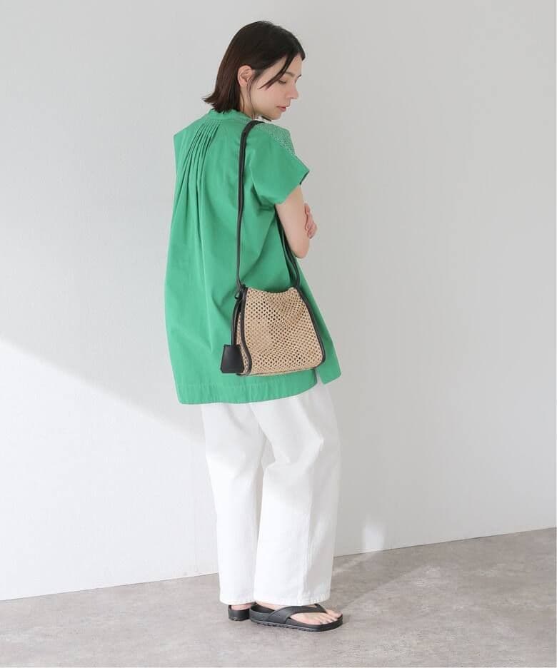 23SS 極美品 オルセット ラフィアフウ メッシュ ショルダーバッグ レザー