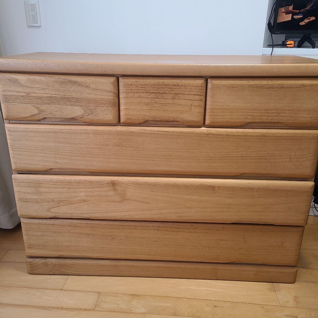 【美品】国産「大川家具」ナチュラルウッド チェスト 5段 ※直接取引4500円