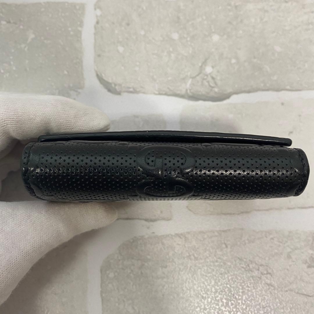 美品⭐︎グッチ　GG柄　エンボス　6連キーケース　キーリング　黒　ビッグロゴ