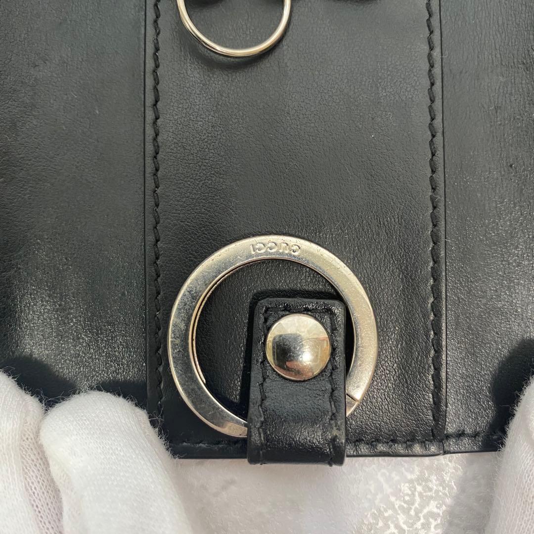 美品⭐︎グッチ　GG柄　エンボス　6連キーケース　キーリング　黒　ビッグロゴ