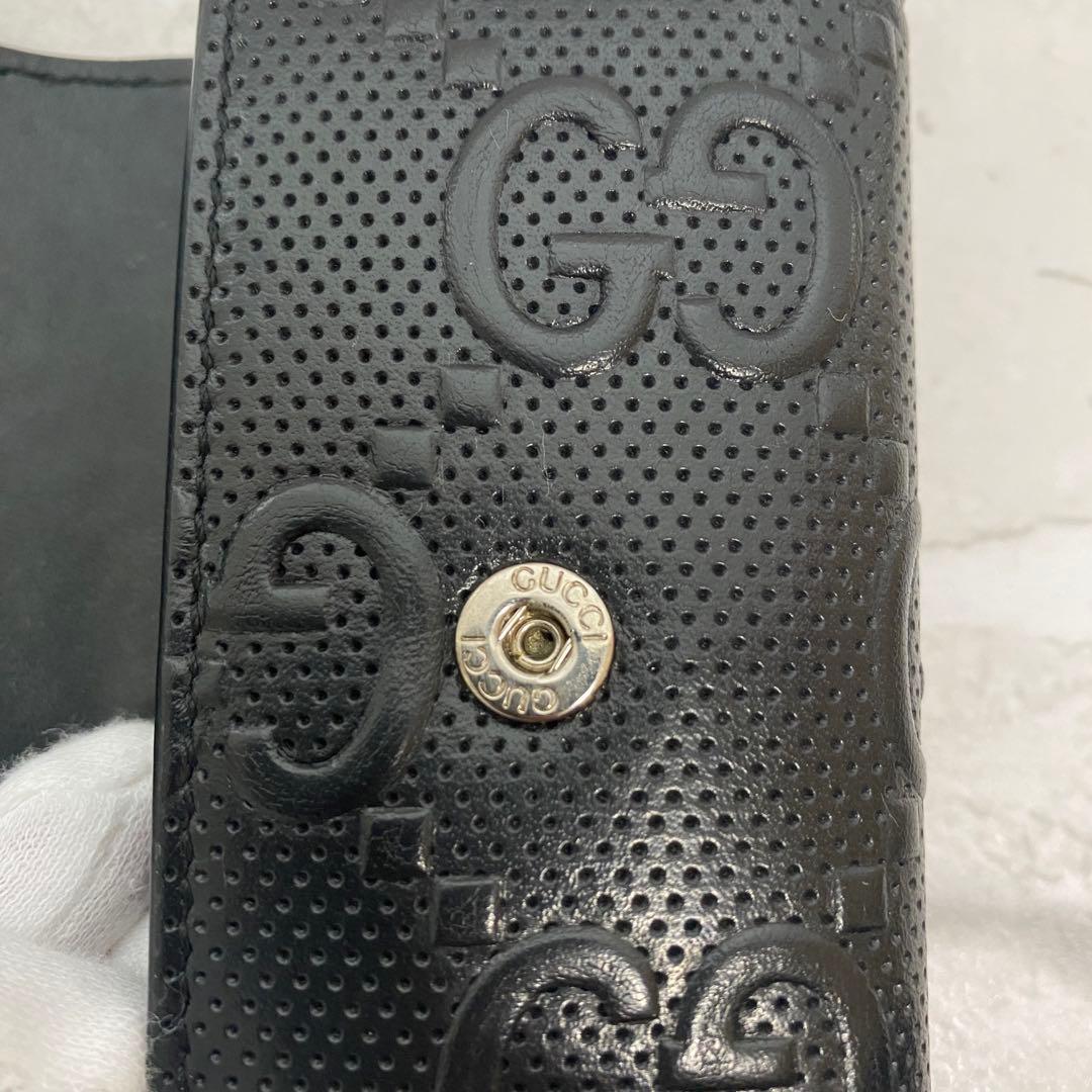 美品⭐︎グッチ　GG柄　エンボス　6連キーケース　キーリング　黒　ビッグロゴ