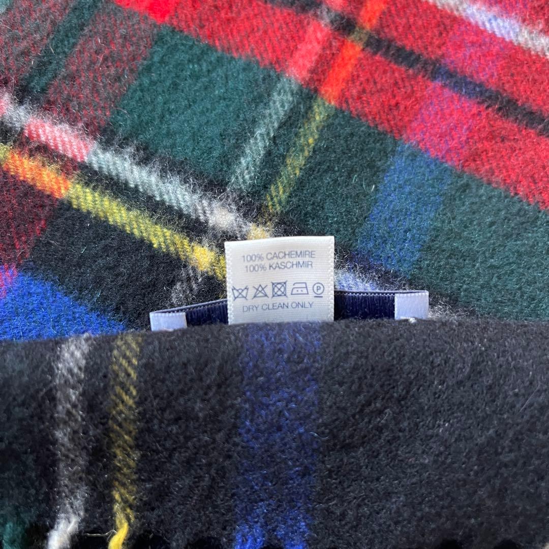 ジョンストンズ カシミヤ100% ストール ブラックスチュアート チェック 大判