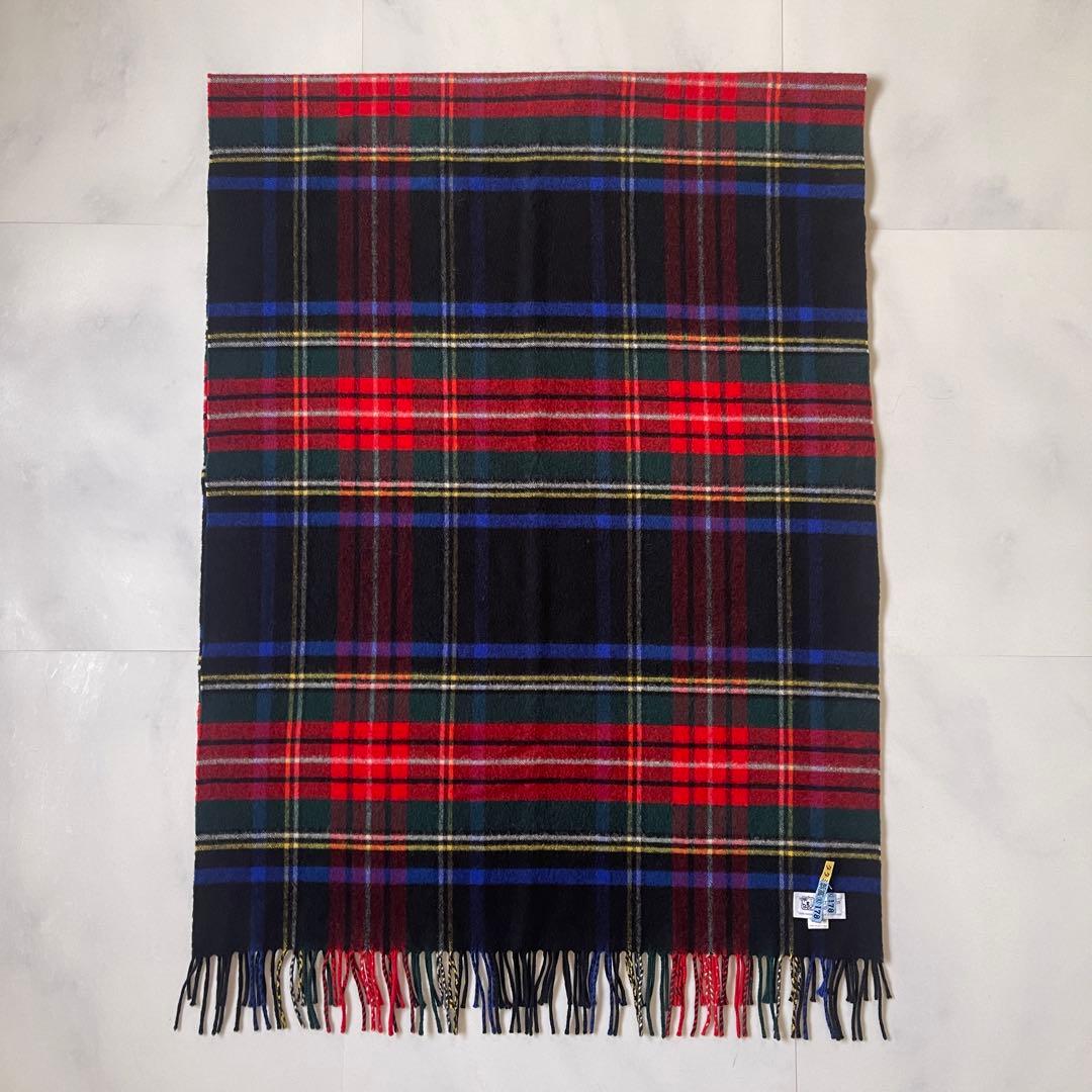ジョンストンズ カシミヤ100% ストール ブラックスチュアート チェック 大判