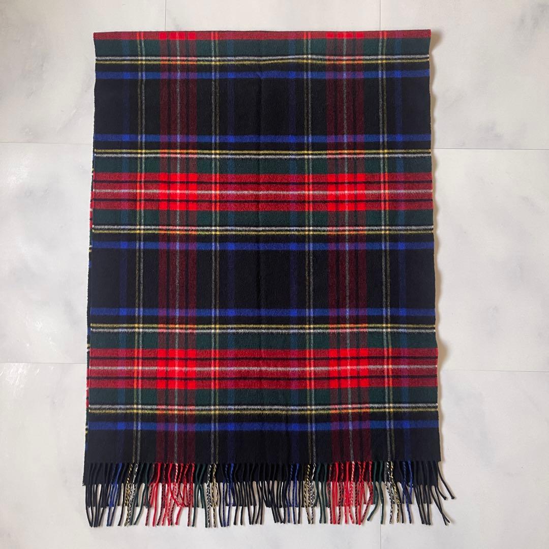 ジョンストンズ カシミヤ100% ストール ブラックスチュアート チェック 大判