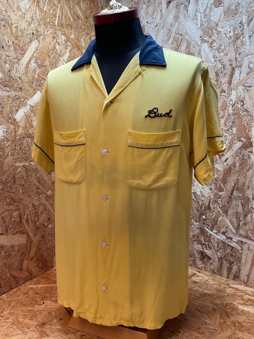 HILTON ヒルトン 50s 半袖 ボウリングシャツ 黄/黒 size M