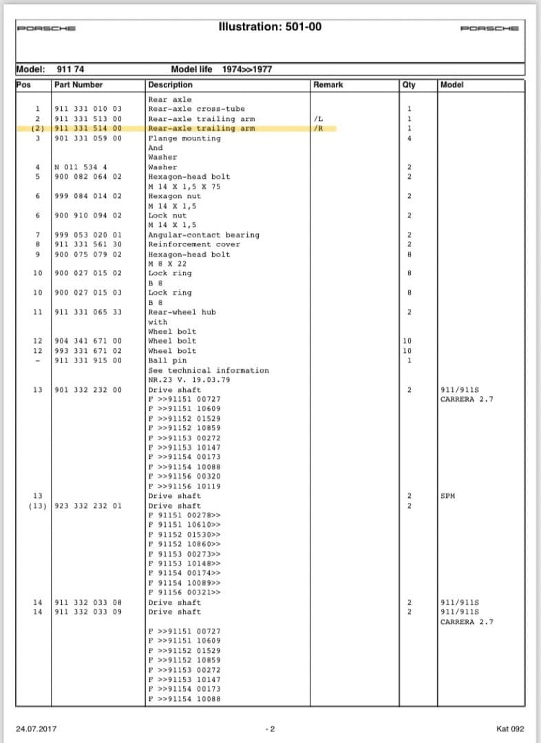 PORSCHE 930 右リアトレーリングアーム新品