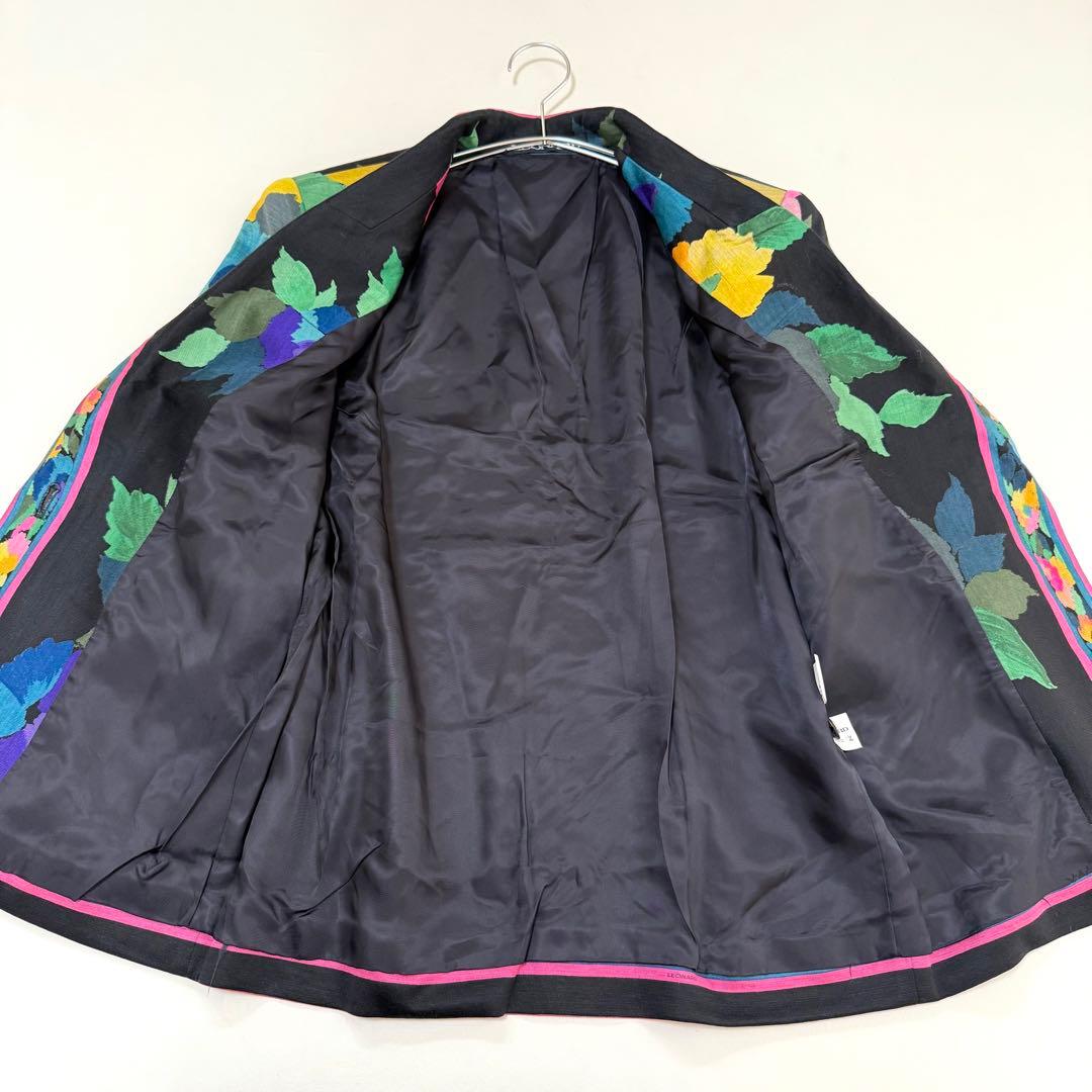 希少✨レオナール✨シルク100%花柄テーラードジャケット（M）ブラック　肩パット