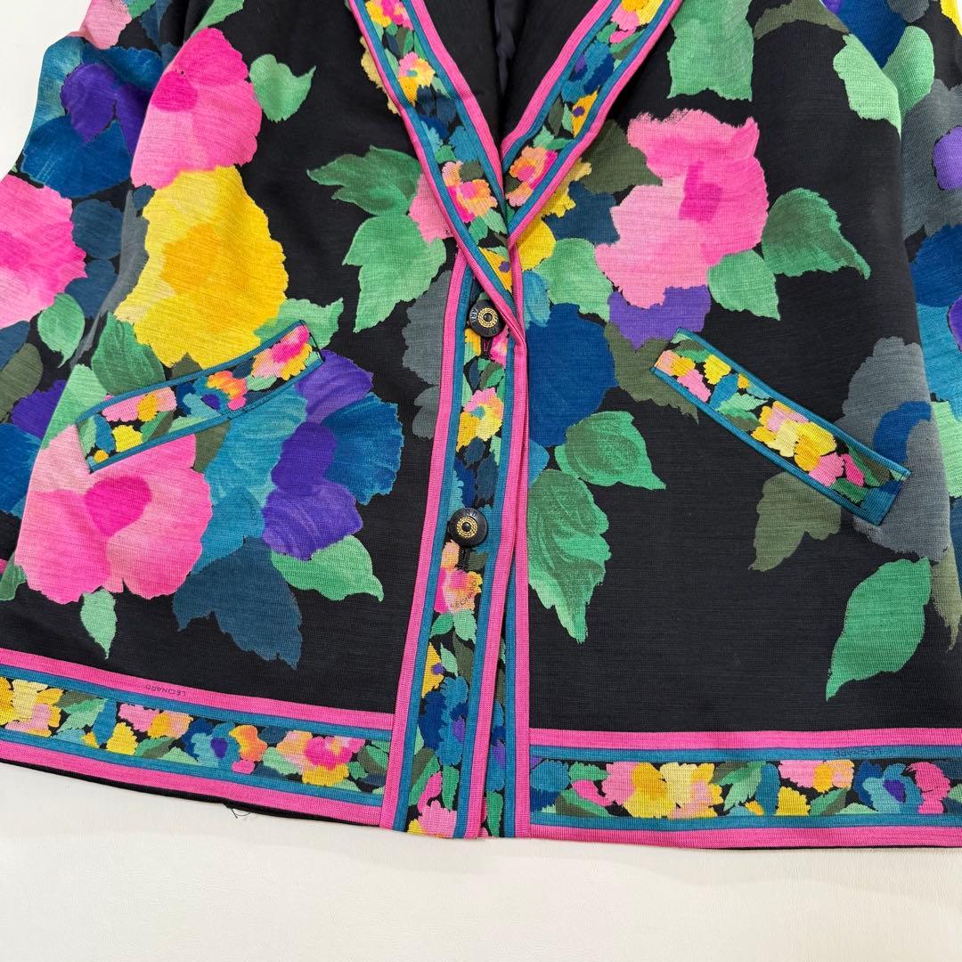 希少✨レオナール✨シルク100%花柄テーラードジャケット（M）ブラック　肩パット