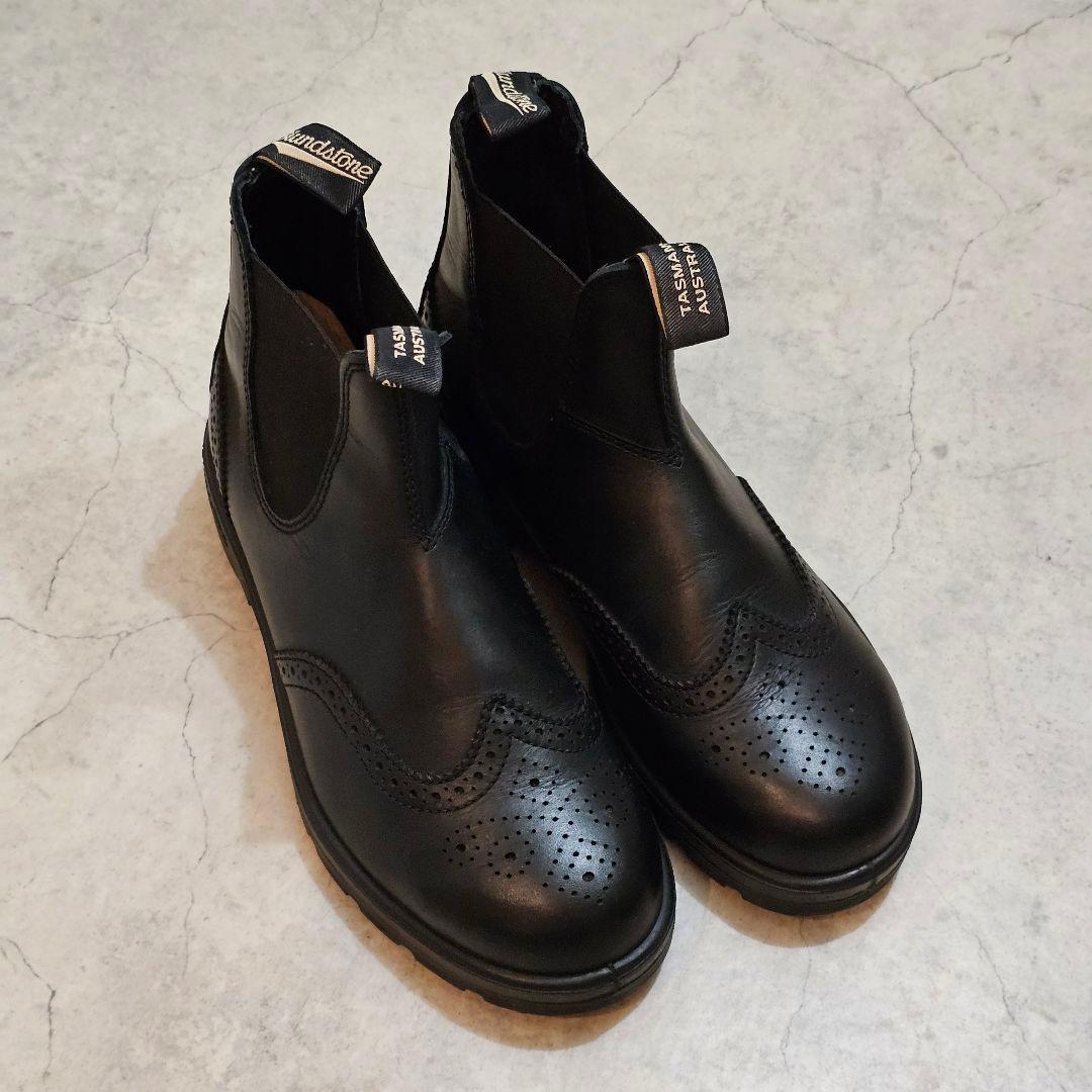 UK8 ブランドストーン ウイングチップ サイドゴア ブーツ