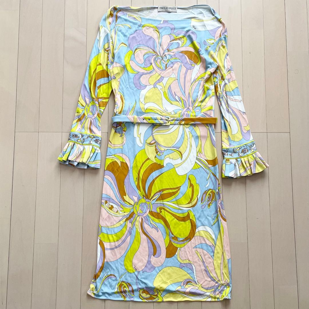 EMILIO PUCCI【君島十和子 美品】長袖ワンピース フリル袖 ベルト付