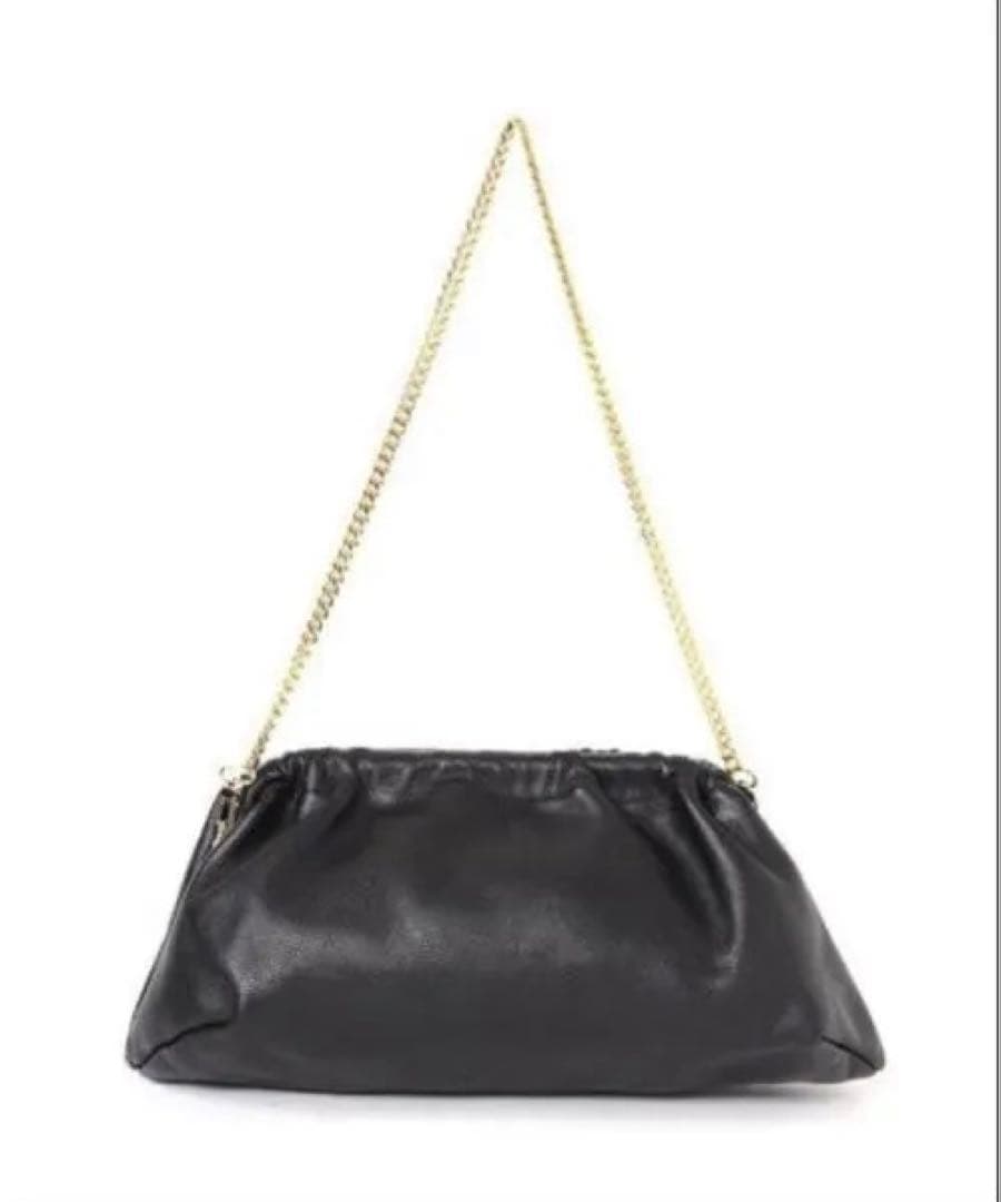 BRENTELLA 2WAY チェーンクラッチバッグ レザー ブラック×ゴールド