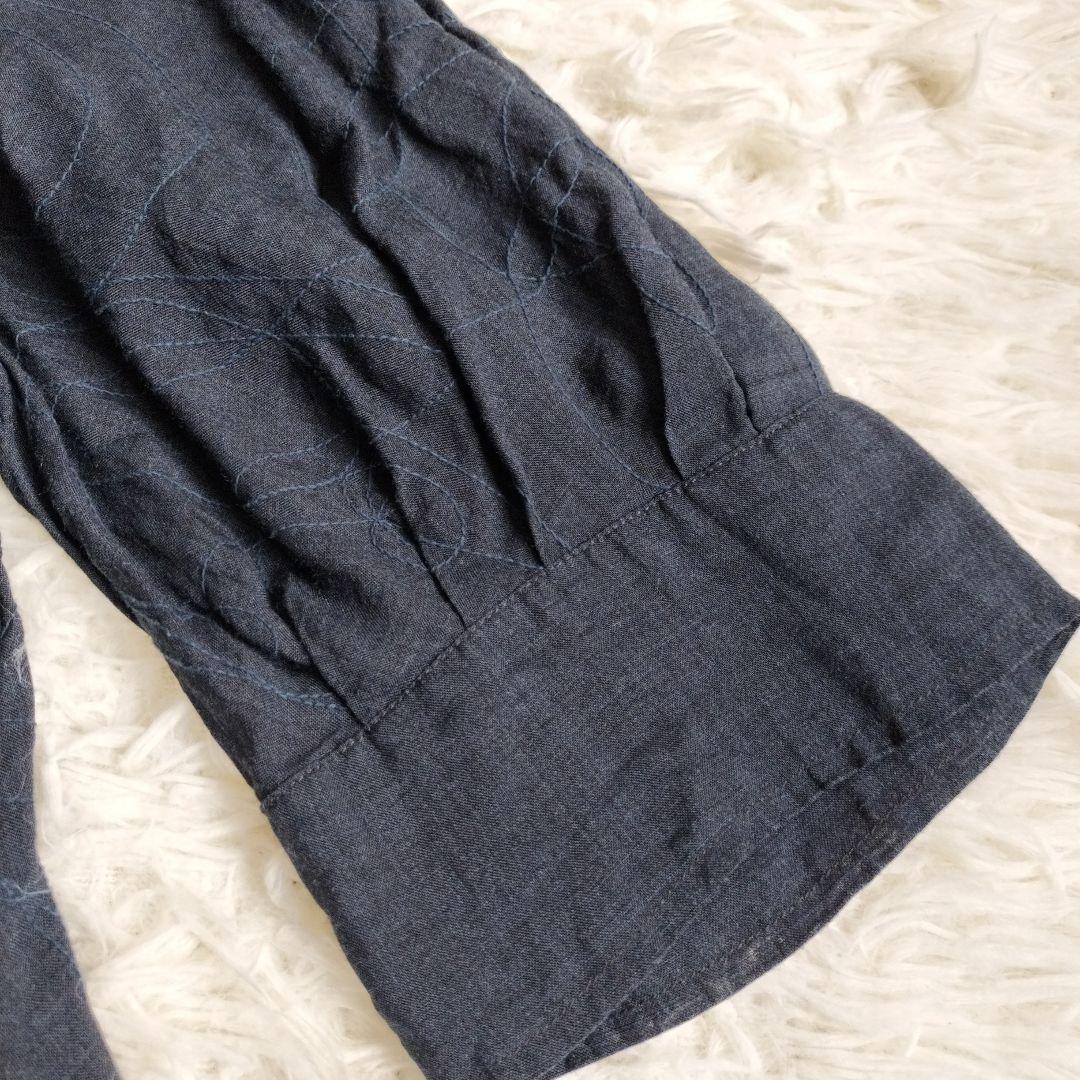 24SS美品✨イオコムイオ　センソユニコ　刺繍 変形チュニック　リネン　ネイビー