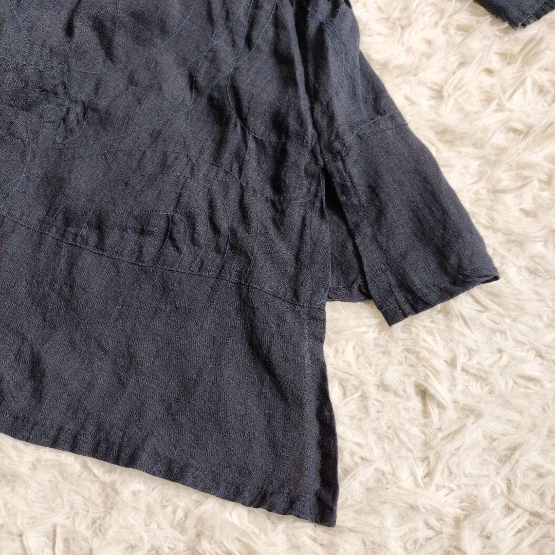 24SS美品✨イオコムイオ　センソユニコ　刺繍 変形チュニック　リネン　ネイビー
