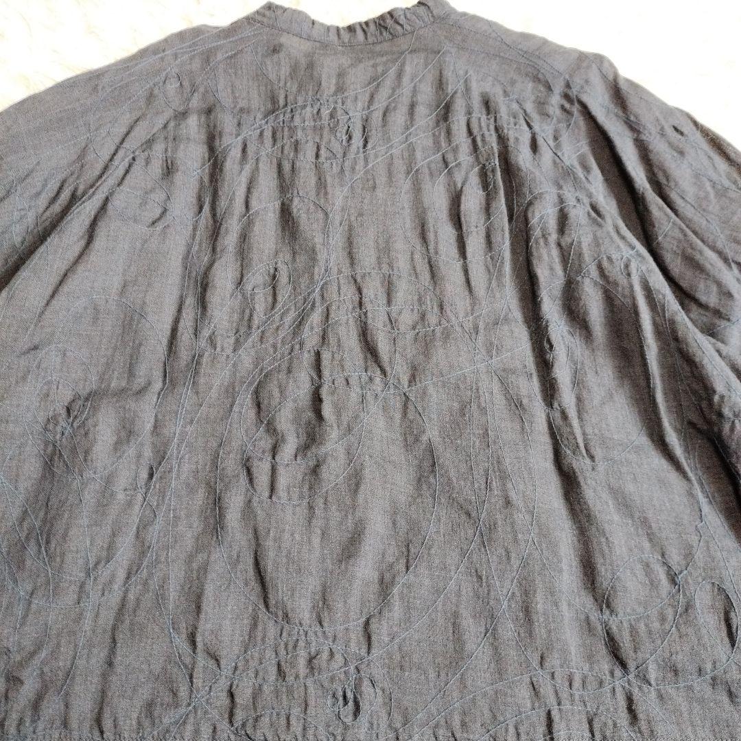 24SS美品✨イオコムイオ　センソユニコ　刺繍 変形チュニック　リネン　ネイビー