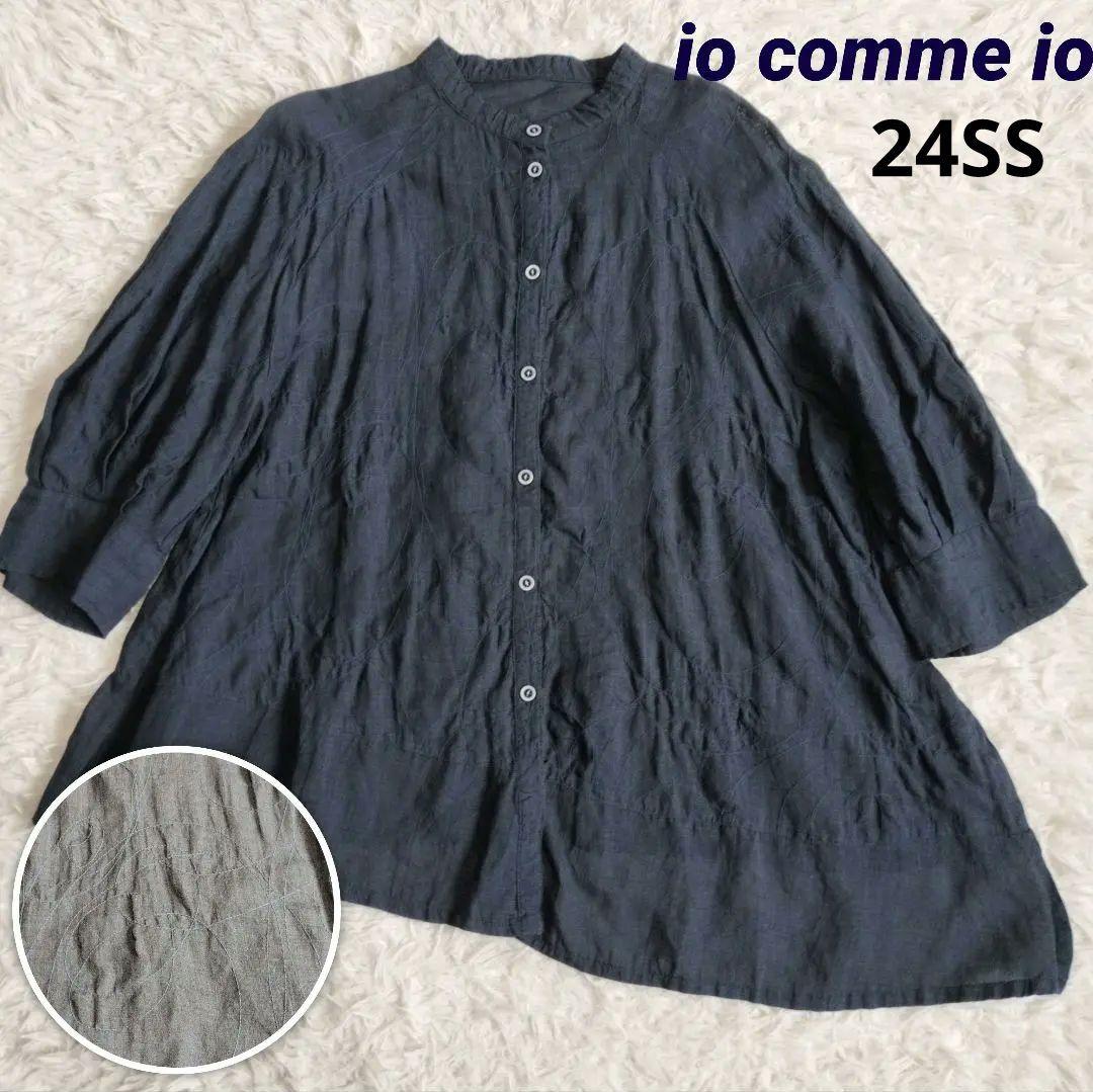 24SS美品✨イオコムイオ　センソユニコ　刺繍 変形チュニック　リネン　ネイビー