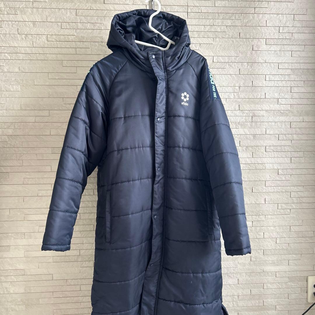 sfida フード付きネイビーキルティングベンチコート