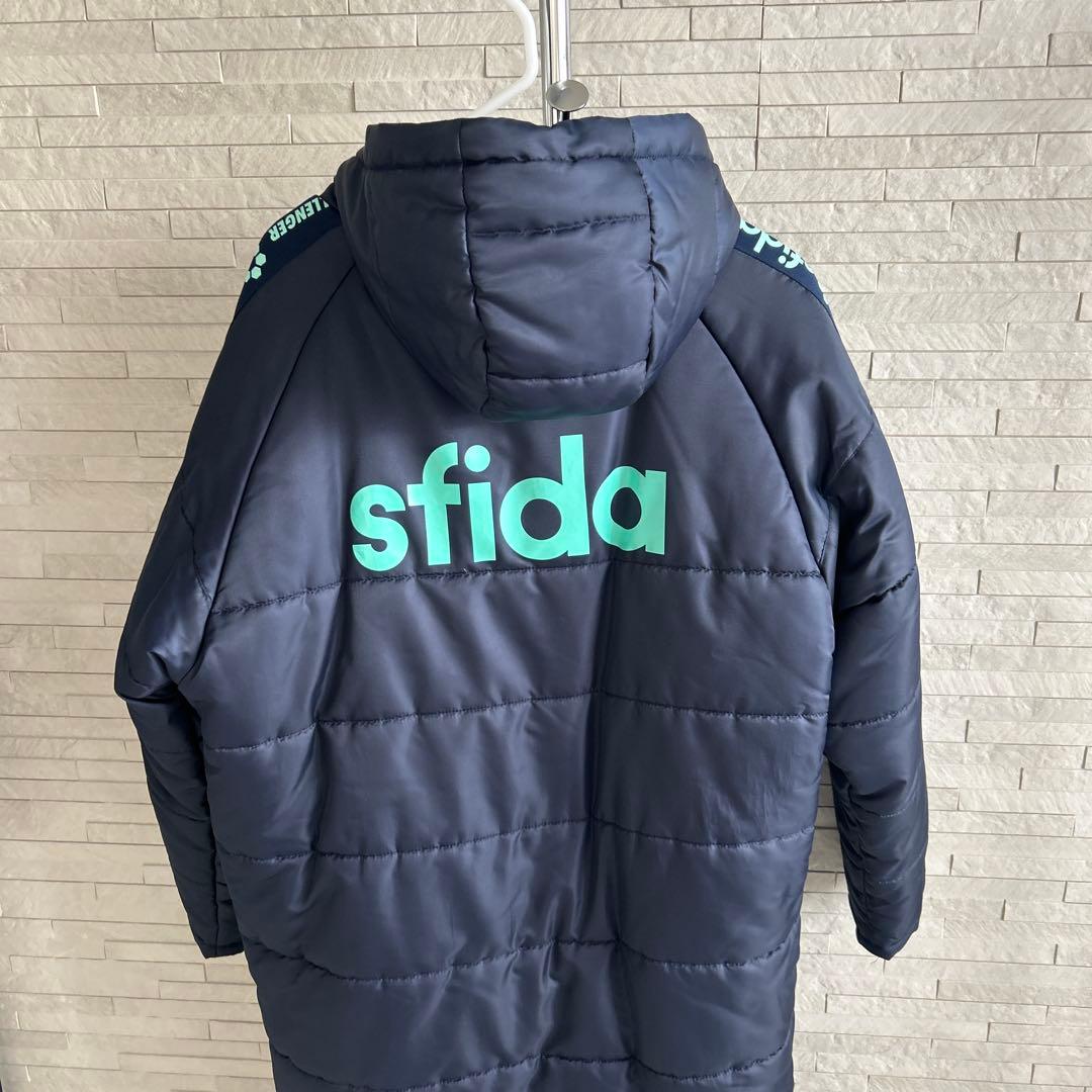 sfida フード付きネイビーキルティングベンチコート