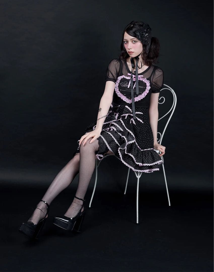 AVENCHUMU sheer t-shirt シアーTシャツ ハート スタッズ