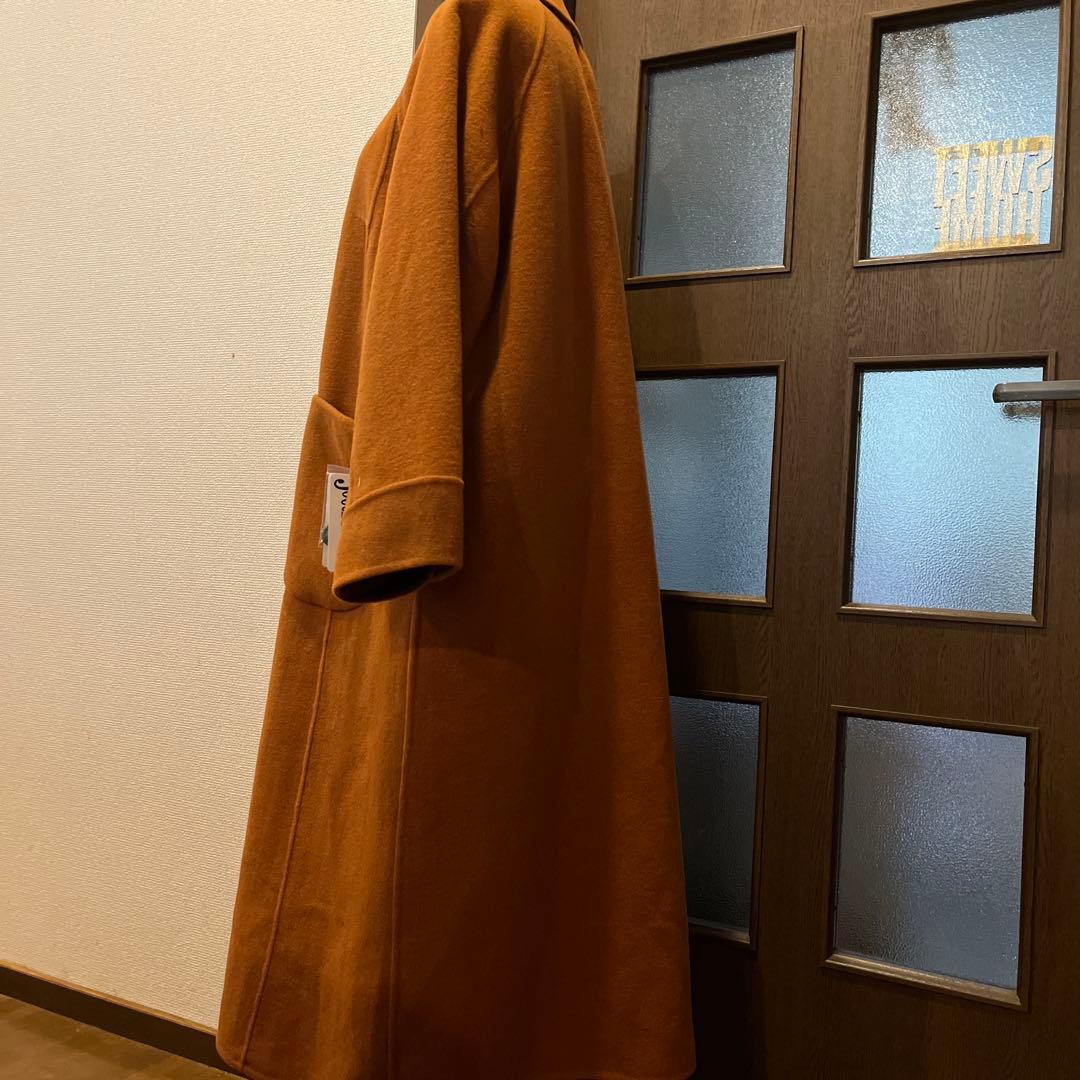 お豆様新品定価55000円キャメルチェックリバーシブルロングコート