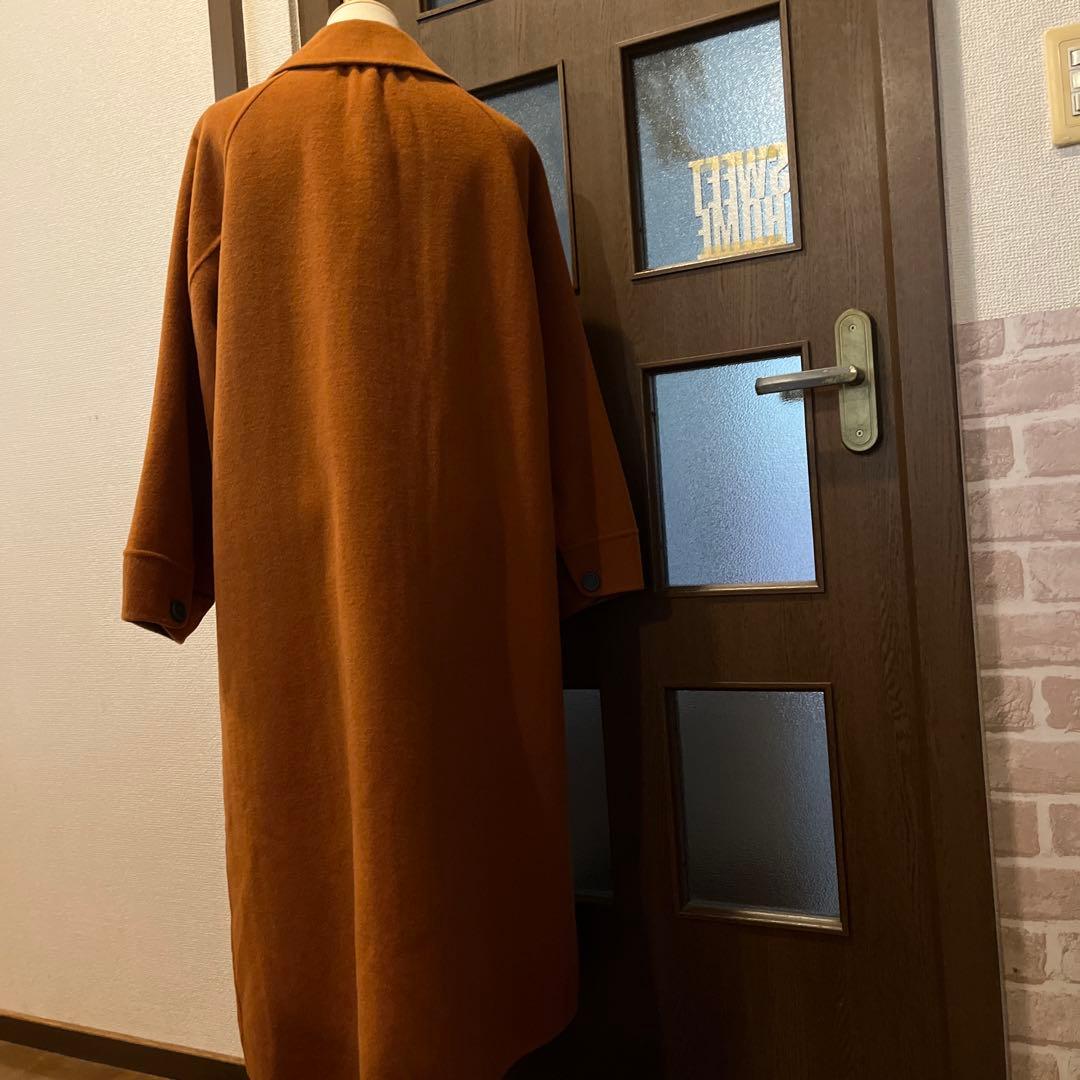 お豆様新品定価55000円キャメルチェックリバーシブルロングコート