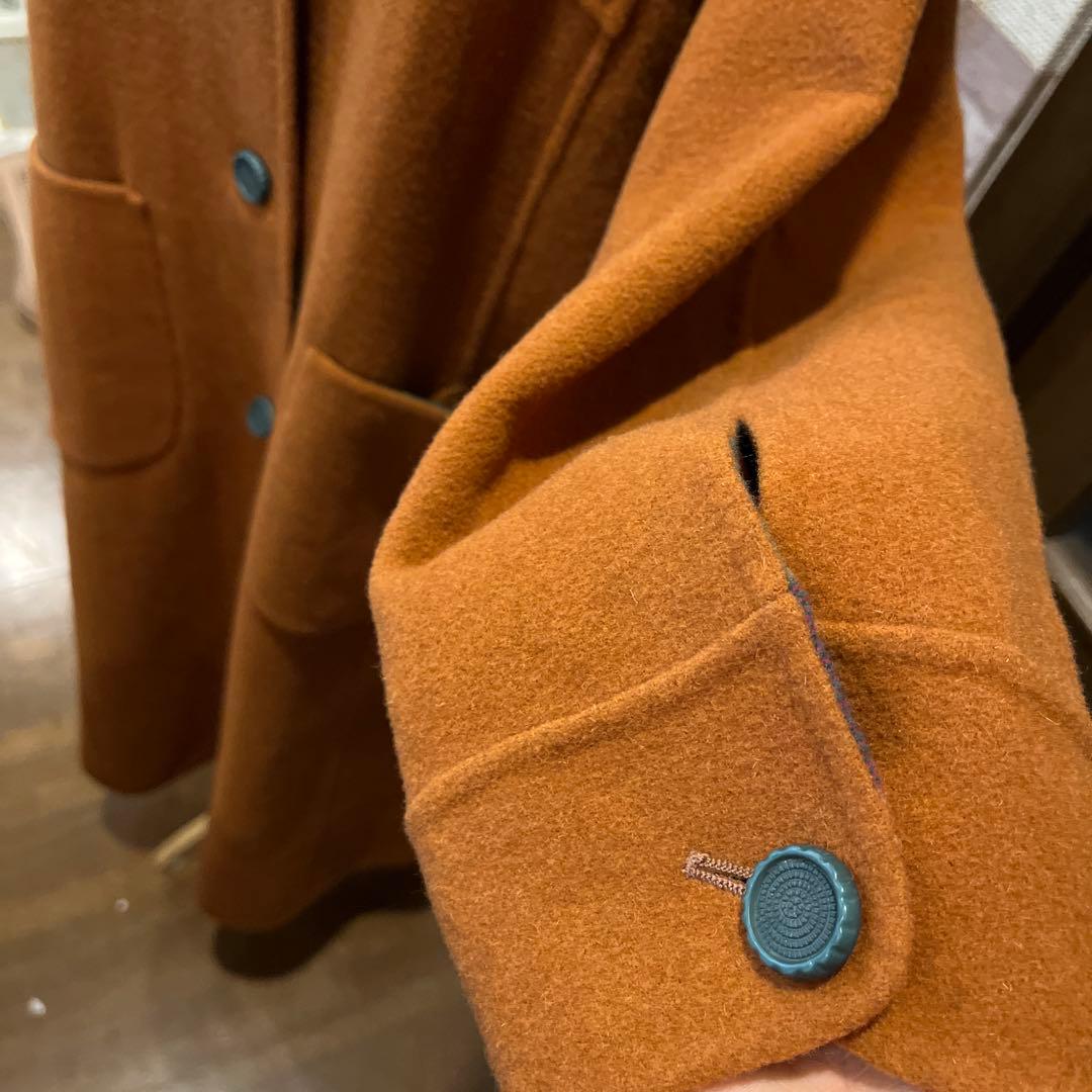 お豆様新品定価55000円キャメルチェックリバーシブルロングコート