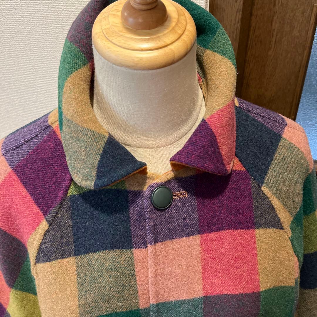 お豆様新品定価55000円キャメルチェックリバーシブルロングコート