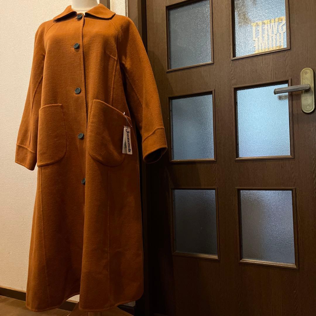 お豆様新品定価55000円キャメルチェックリバーシブルロングコート