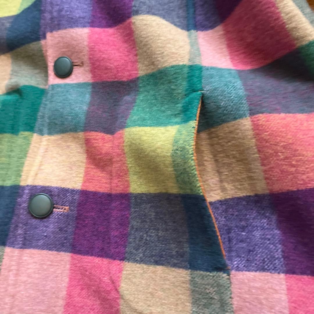 お豆様新品定価55000円キャメルチェックリバーシブルロングコート