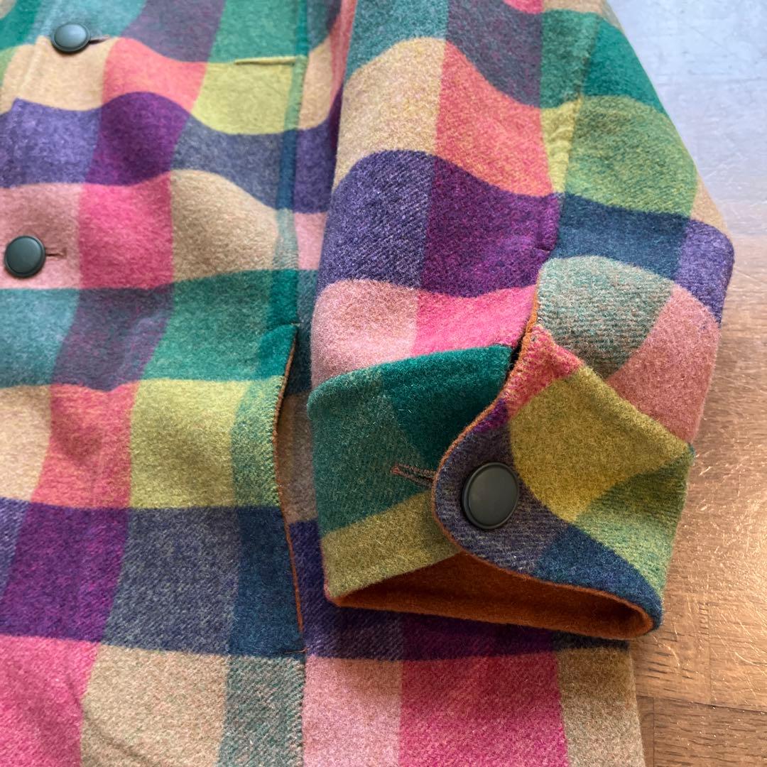 お豆様新品定価55000円キャメルチェックリバーシブルロングコート