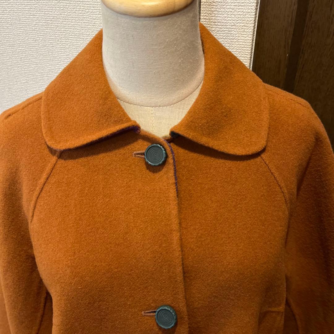 お豆様新品定価55000円キャメルチェックリバーシブルロングコート