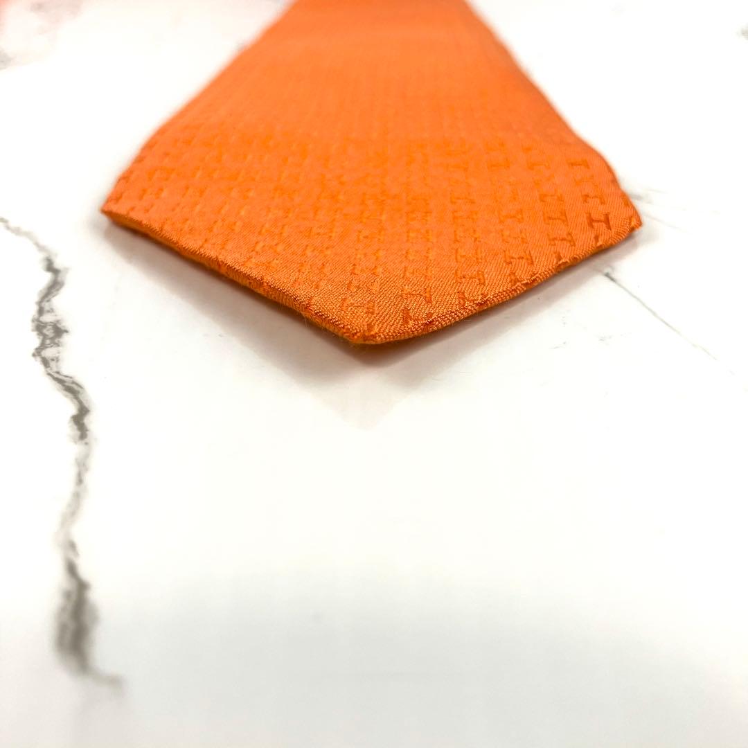 美品　エルメス　ネクタイ　ファソネ　H織　ソリッド　ジャガード　オレンジ