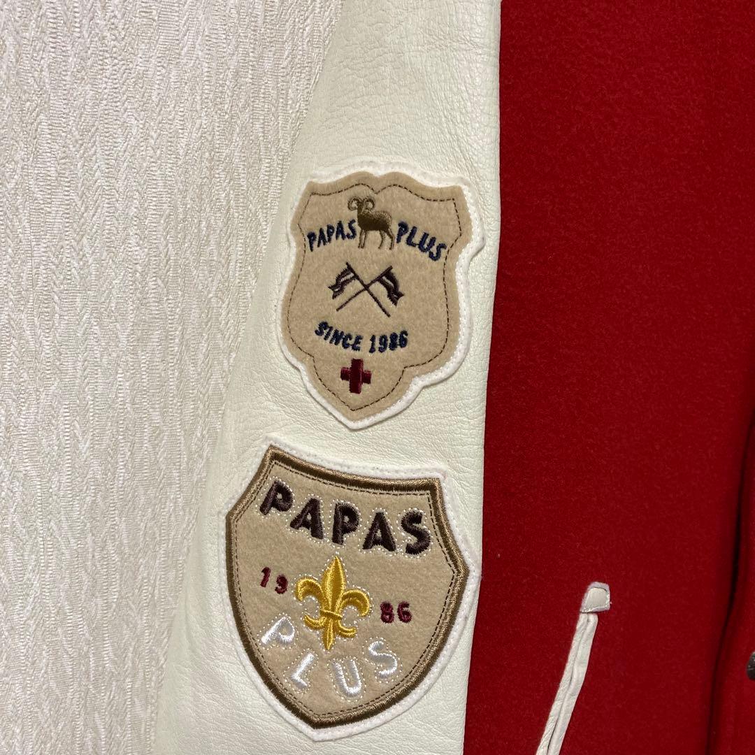 【美品】PAPAS パパス スタジャン 袖革 羊革 ワッペン M