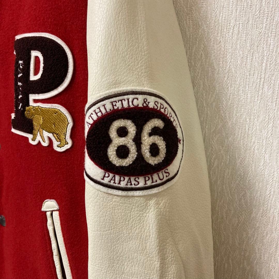 【美品】PAPAS パパス スタジャン 袖革 羊革 ワッペン M