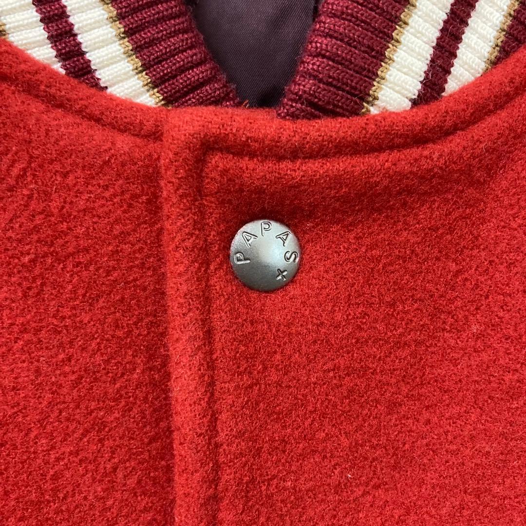 【美品】PAPAS パパス スタジャン 袖革 羊革 ワッペン M
