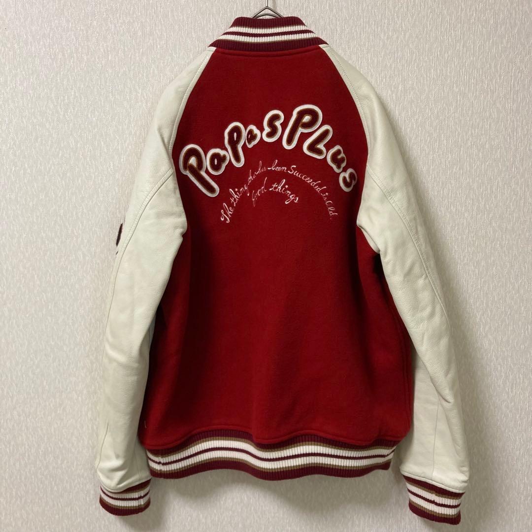 【美品】PAPAS パパス スタジャン 袖革 羊革 ワッペン M