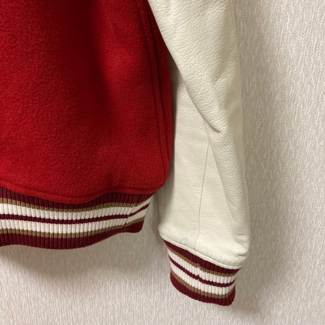 【美品】PAPAS パパス スタジャン 袖革 羊革 ワッペン M