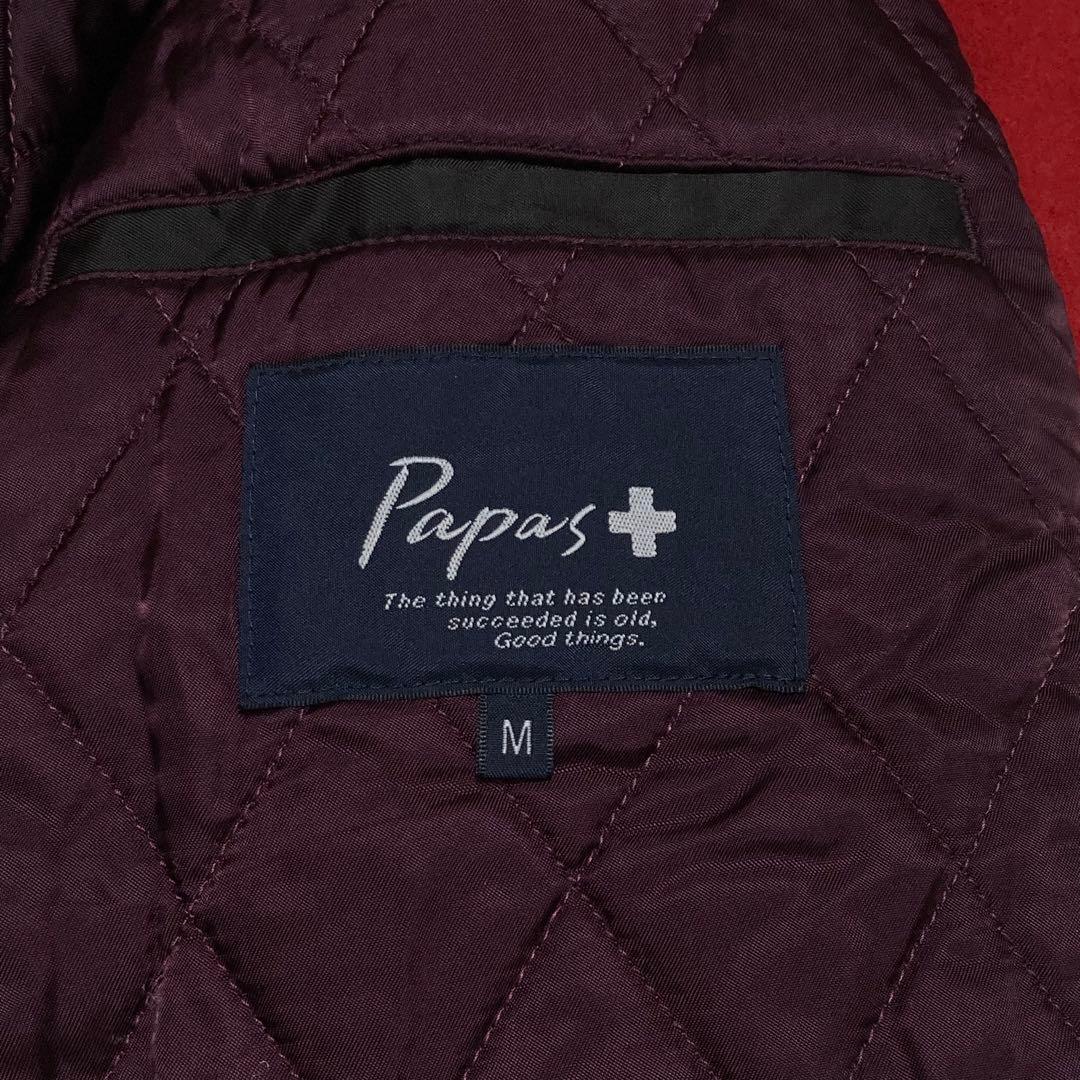 【美品】PAPAS パパス スタジャン 袖革 羊革 ワッペン M