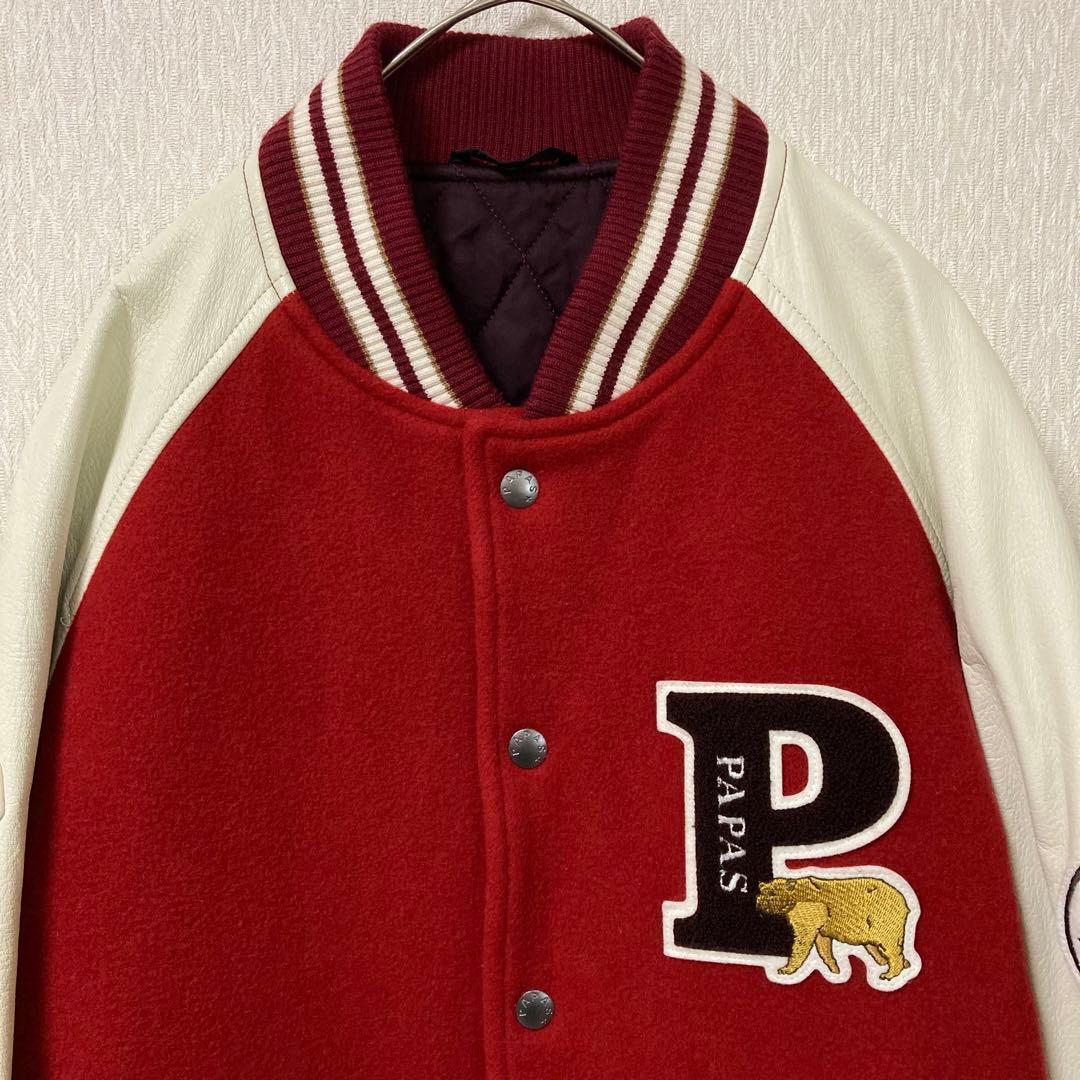【美品】PAPAS パパス スタジャン 袖革 羊革 ワッペン M