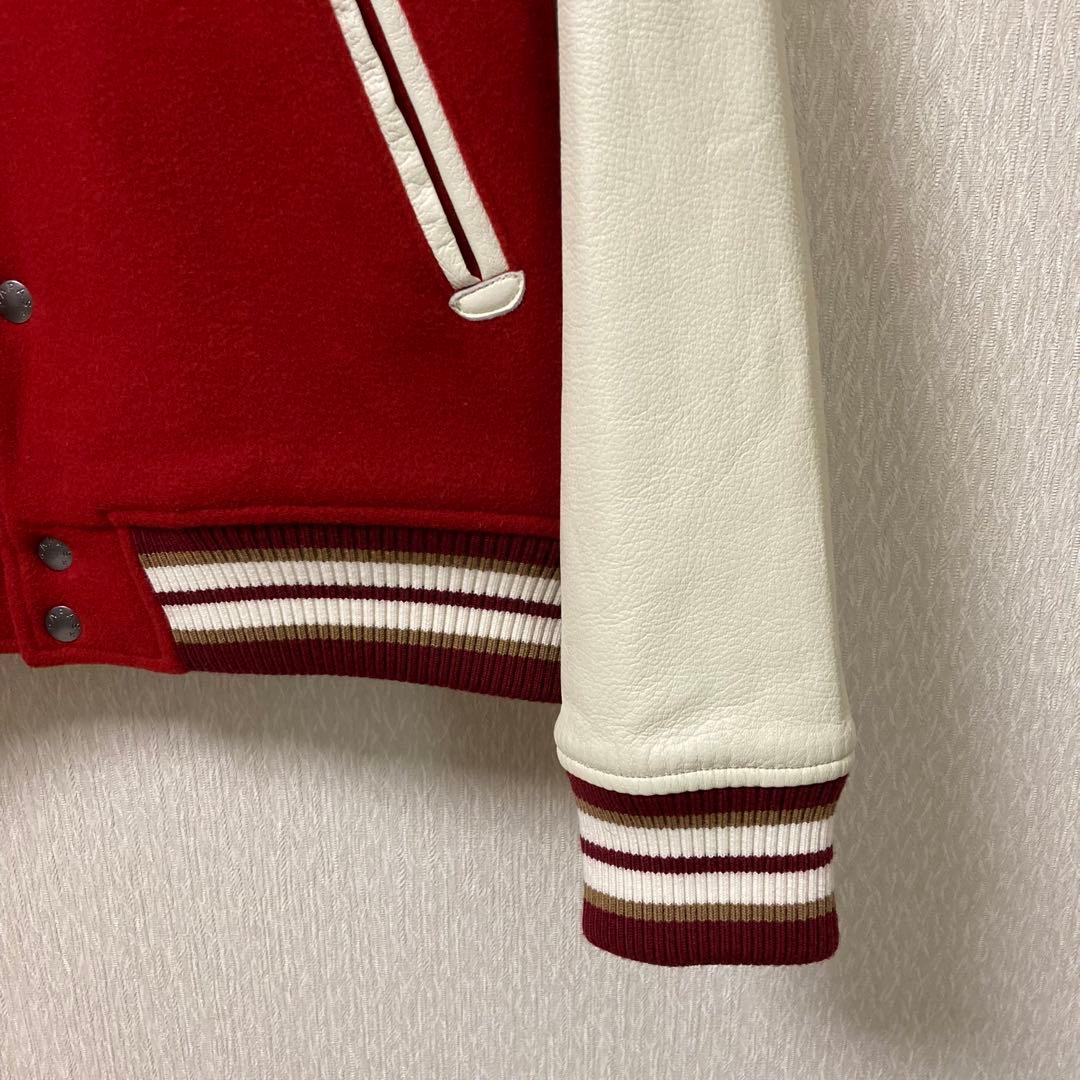 【美品】PAPAS パパス スタジャン 袖革 羊革 ワッペン M