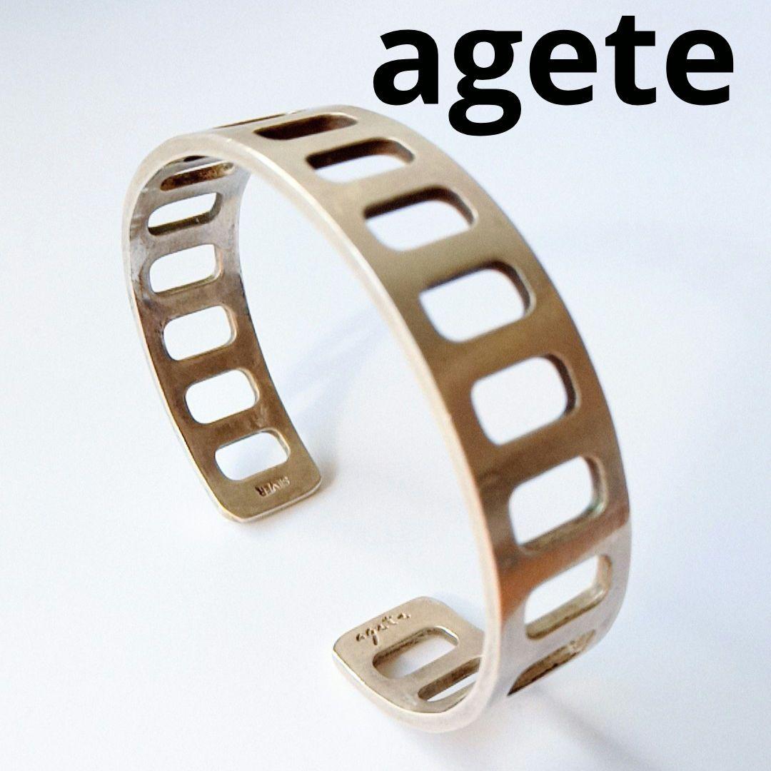 【希少】agete アガット シルバー925バングル男女兼用パンチング スクエア