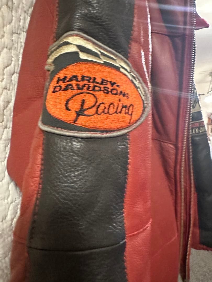 ハーレーダビッドソン L オールレザー ダウンジャケット 牛革 ワッペン