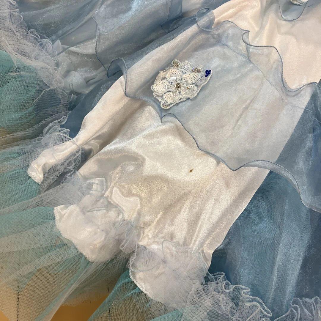 社交ダンス スタンダードドレス 水色 Sサイズ 着丈約114 サピエル