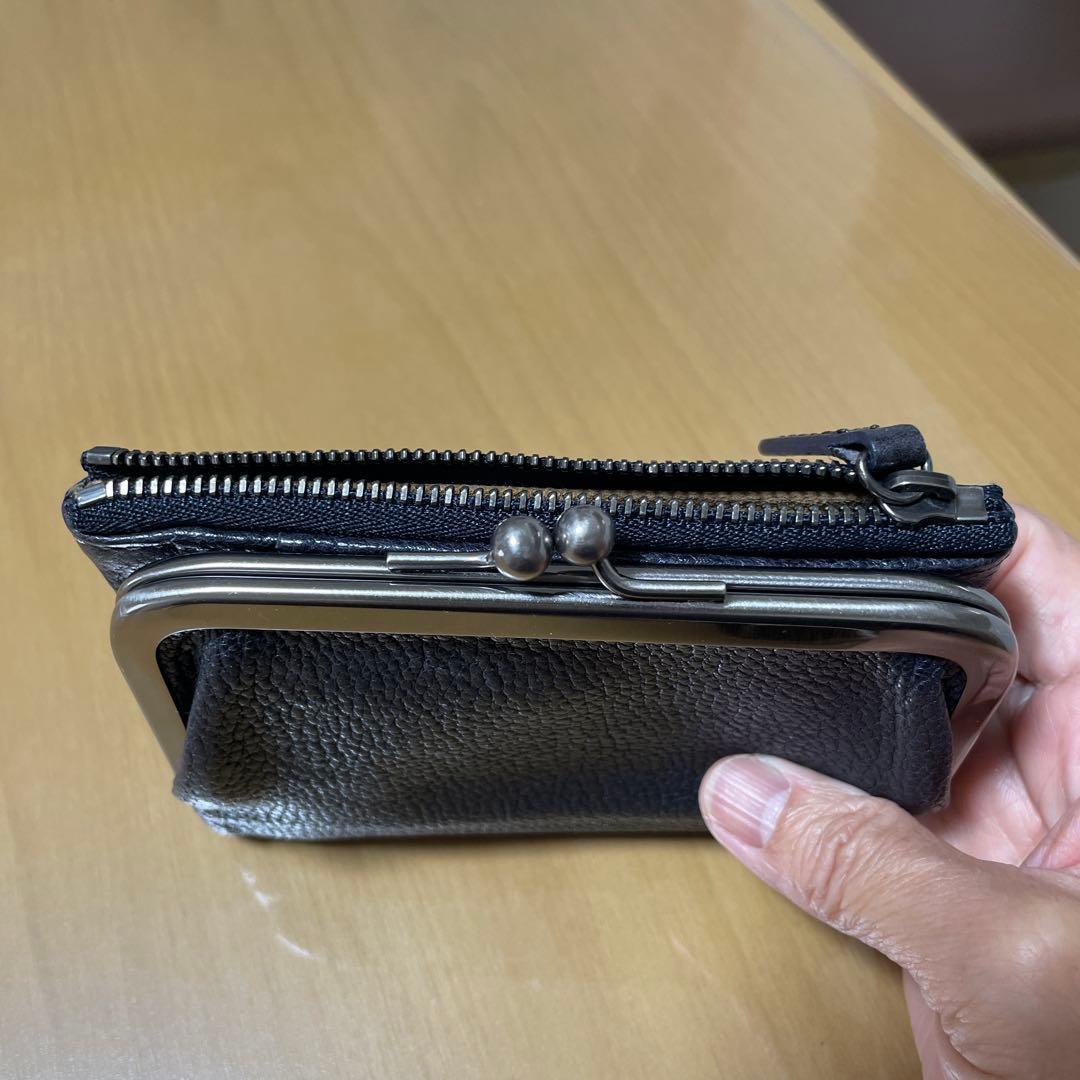 土屋鞄トーンオイルヌメがま口ポケット財布ネイビー