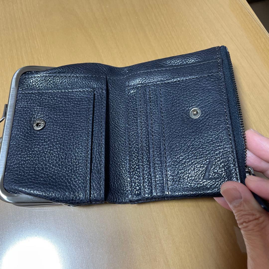 土屋鞄トーンオイルヌメがま口ポケット財布ネイビー