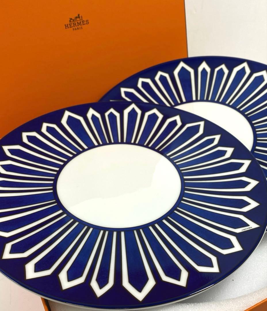 希少　エルメス　ブルーダイユールプレート2枚　共箱　東Y7-0328☆2Fトニエ