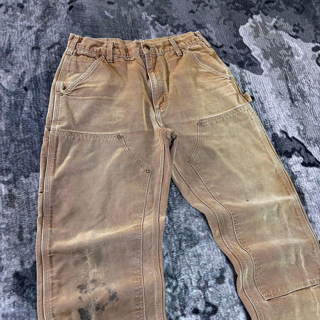 コメ欄セール！USA製 良フェード ブラウン ダブルニー 金ボタン ゆるだぼ