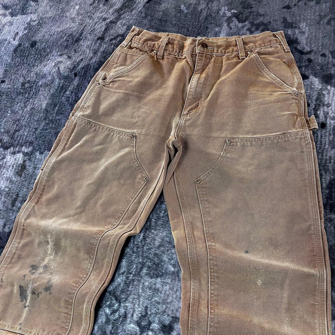 コメ欄セール！USA製 良フェード ブラウン ダブルニー 金ボタン ゆるだぼ